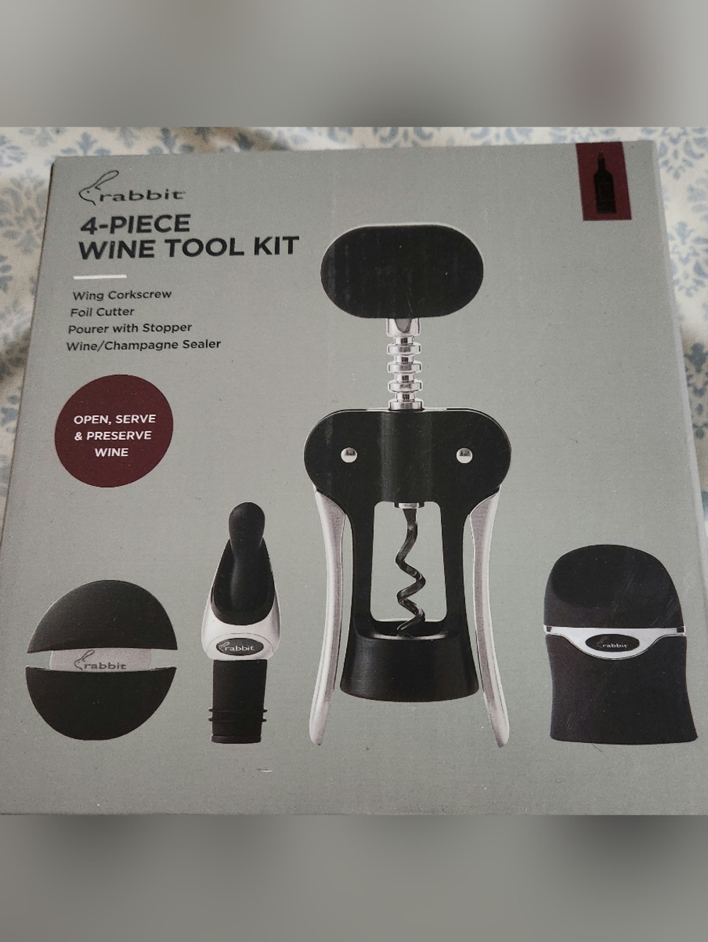 New Rabbit 4-Piece Wine Tool Kit - Black & Silver